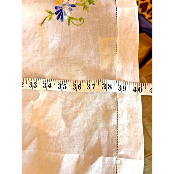 VTG Embroidered Sheer Table Cover 4 Matching Beverage Napkins Blue Green Floral - Picture 9 of 16